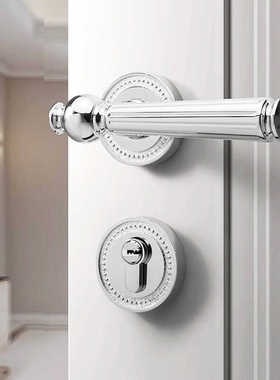 卧室房门锁法式家用木门门把手分体磁吸静音色轻银奢室内美式门锁