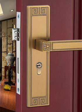 新中式仿古门锁室内卧室房门锁实木门黑色静音家用通用型磁吸锁具