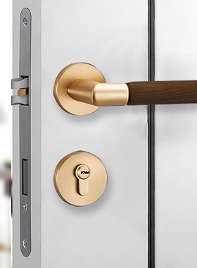 原木风极简磁吸静音实木房门锁室内胡桃木中式风复古木质门锁把手