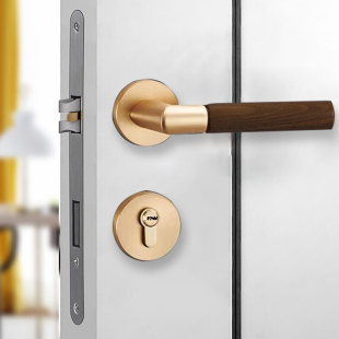 原木风极简磁吸静音实木房门锁室内胡桃木中式 风复古木质门锁把手