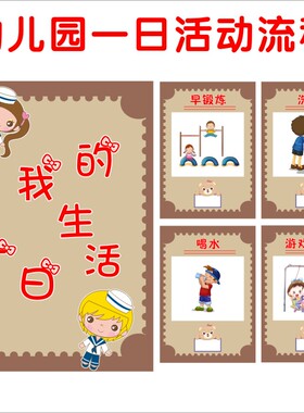 幼儿园流程图时间表卡通版墙贴画