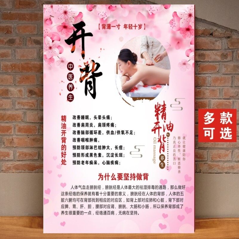 精油开背图背部保养海报肩颈保养挂画背诊图身体宣传画推背广告图