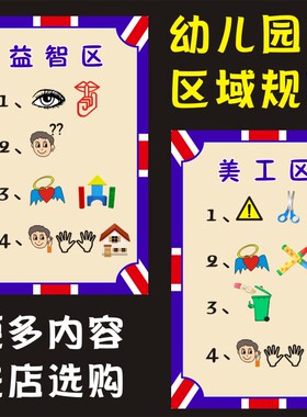 幼儿园英伦风手绘墙贴区域规则