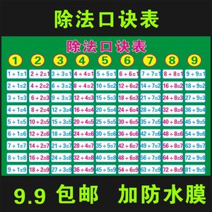 小学生数学九九乘法除法口诀表卡片 乘除法学习挂图 包邮