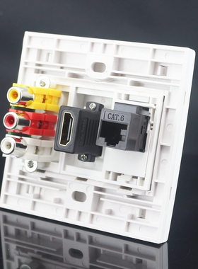 86型CAT6网络+HDMI高清+AV莲花音视频直插面板 电脑高清音视频插