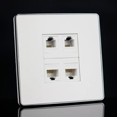 银边86型2个网络 双口电脑网线加双电话语音插座 2个电话插座面板