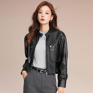皮衣外套女 哥弟阿玛施正2025秋季 新款 美式 复古百搭显瘦皮夹克短款