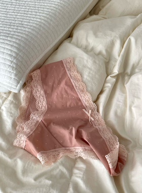 粉雾奶桃～pink girl复古波点蕾丝抗菌裆无痕甜美少女shi内裤