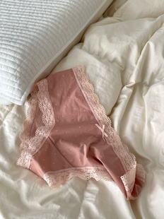 粉雾奶桃～pink girl复古波点蕾丝抗菌裆无痕甜美少女shi内裤