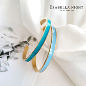 莫兰迪蓝简约珐琅彩玫瑰金手镯开口可调情侣闺蜜手环生日节520礼