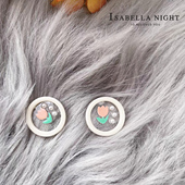 小清新透明郁金香小贝珠圆形耳钉925银针小花学生少女耳环夹耐看