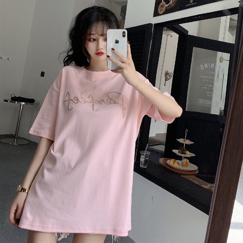 Real shot summer new embroidery letter short sleeve T-shirt women's net Red Fashion Top