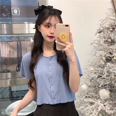 實拍氨綸短袖T恤女小眾ins網紅短款上衣潮