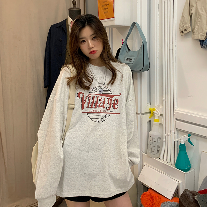 Real shot of loose middle length versatile student Long Sleeve Sweater Girl