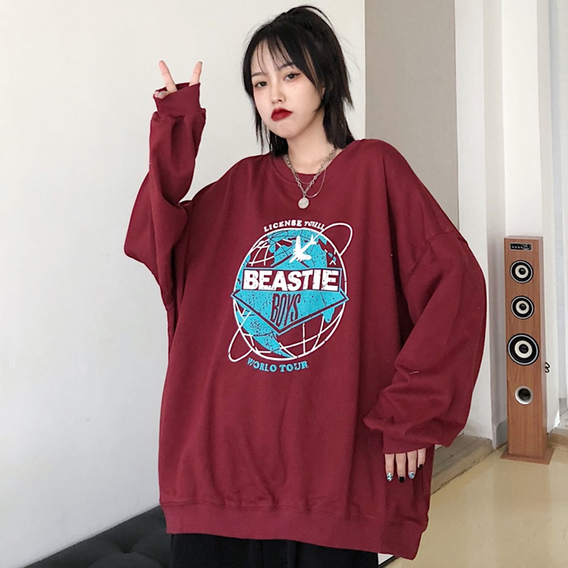 Real shot fish scale round neck sweater long sleeve loose letter
