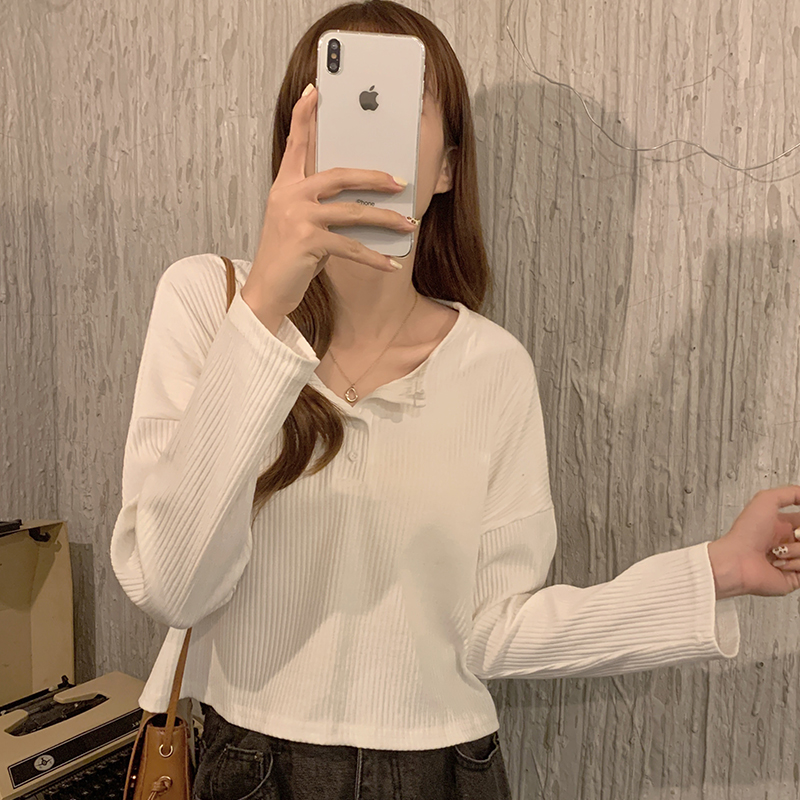 Real shot cotton spandex polyester knitted long sleeve T-shirt for women in spring and Autumn