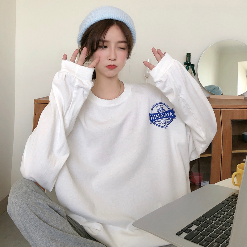 Women's long sleeve loose letters in real photos