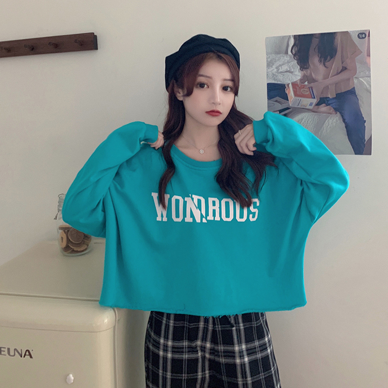 Three color short loose long sleeve sweater