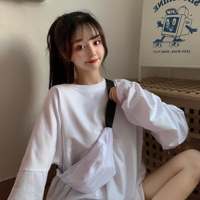 Real shooting super fire long sleeve T-shirt women's fashion Korean loose Hong Kong style top