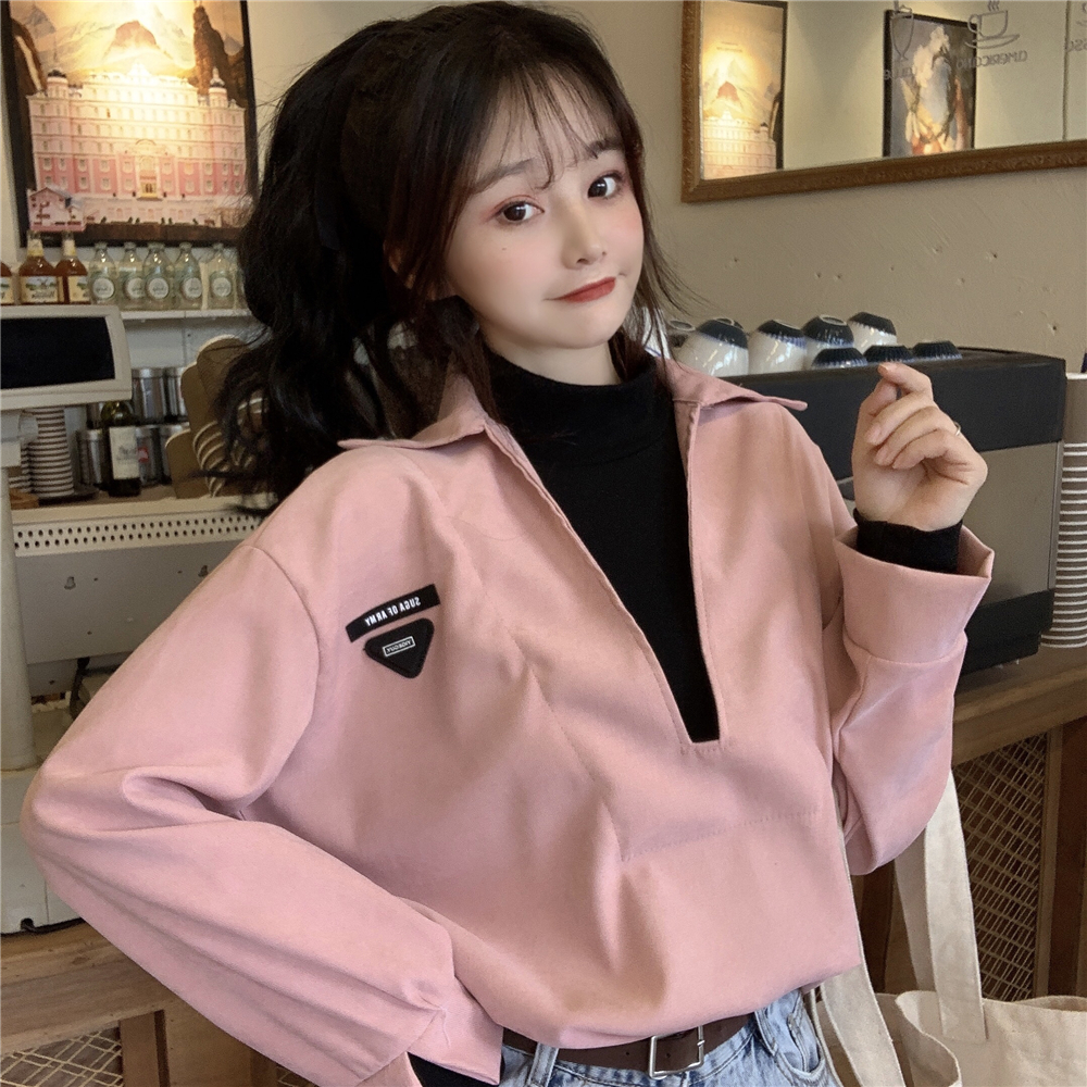 Spring new fake two piece stitching design shirt top female student