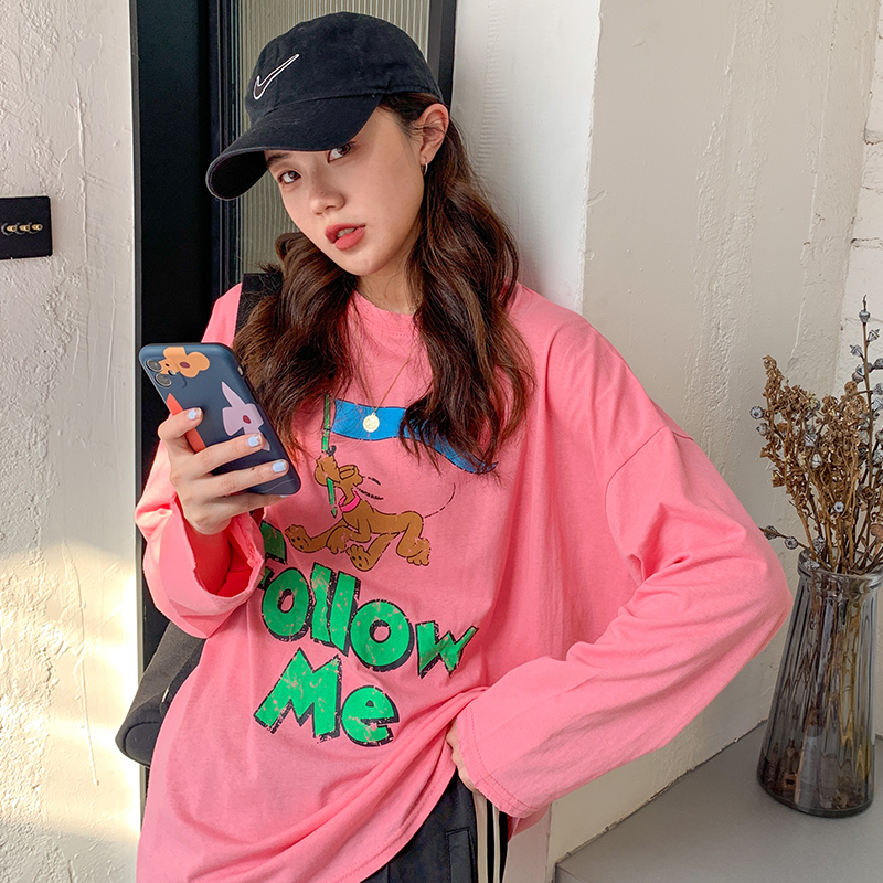 Real shot of new Korean loose size long sleeve T-shirt