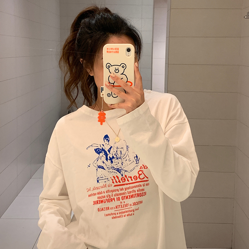 New long sleeve T-shirt with pure cotton etched net red