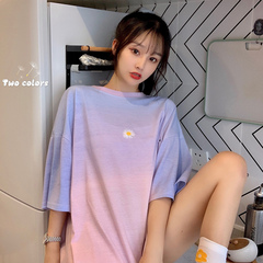 Real shot hong kong style retro chic gradient Daisy short sleeve T-shirt women's fashion Korean top