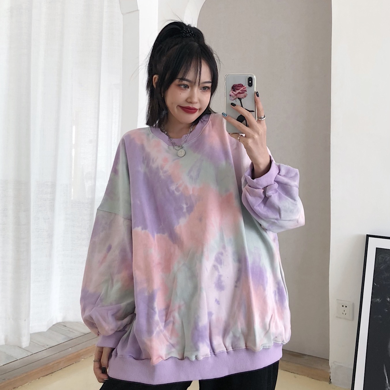 Real shot of fish scale tie dyed sweater for women