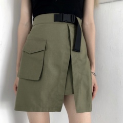 Real work dress new versatile retro casual skirt irregular student big pocket Japanese