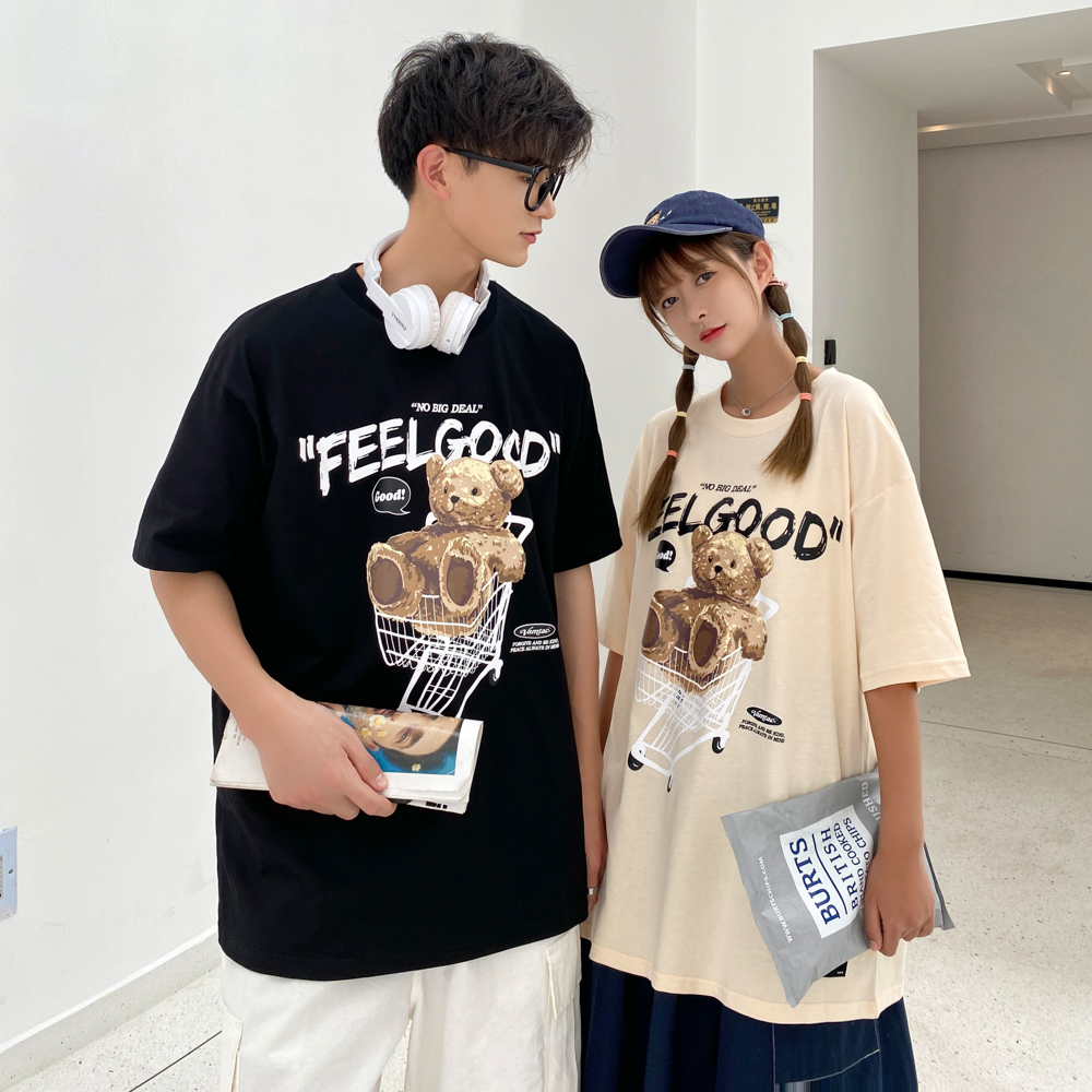 Fashion brand bear print short sleeve t-shirt men and women hip hop Street lovers half sleeve