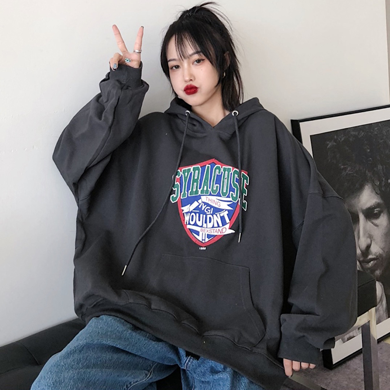 Real shot hooded sweater women's long sleeve loose letter Harajuku