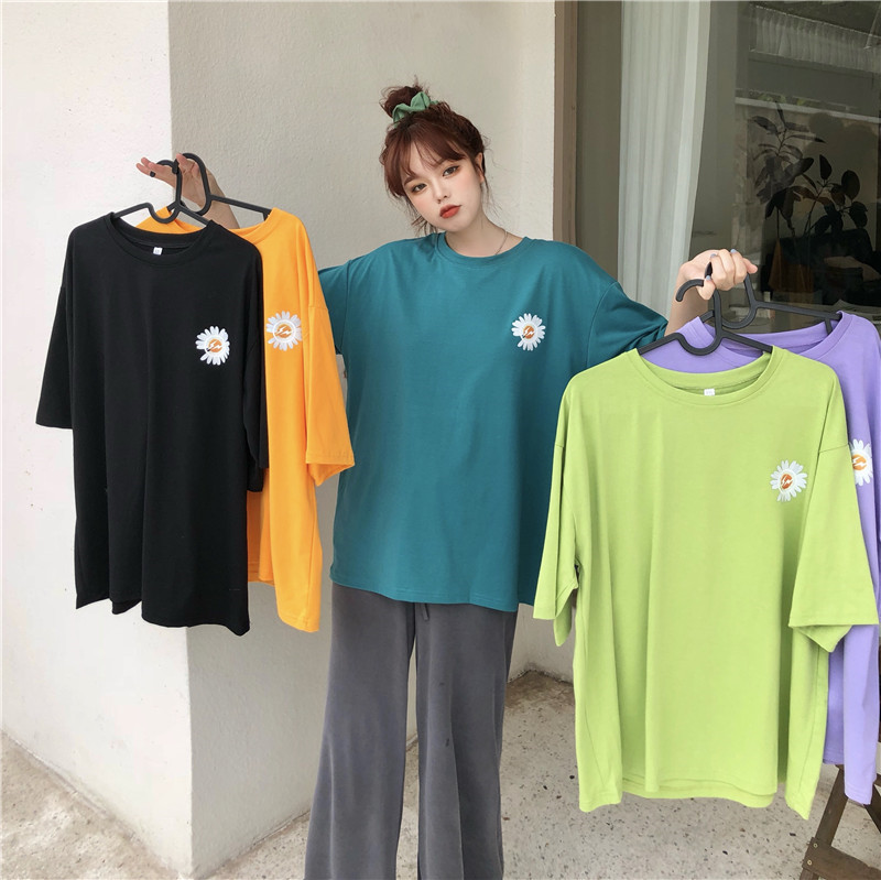 Real shot daisy color short sleeve T-shirt for girls to wear loose clothes in summer
