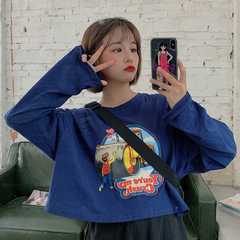 Real time pull frame short long sleeve t-shirt female cartoon