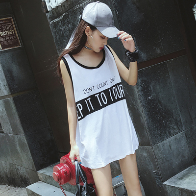 Realistic fabric style loose sleeveless color matching letter t-shirt female vest student top