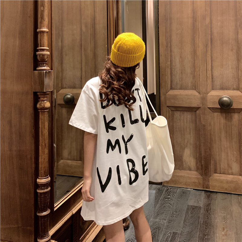 Real shot cotton Summer Short Sleeve T-Shirt women's middle and long style design