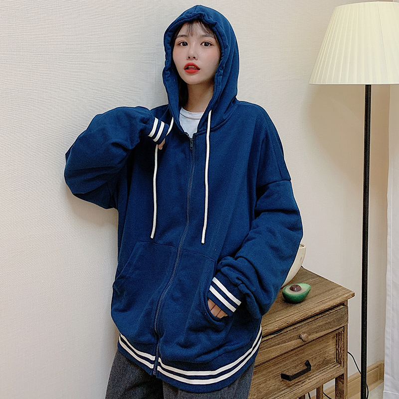 Real shot fish scale hooded sweater women's long sleeve loose cardigan zipper