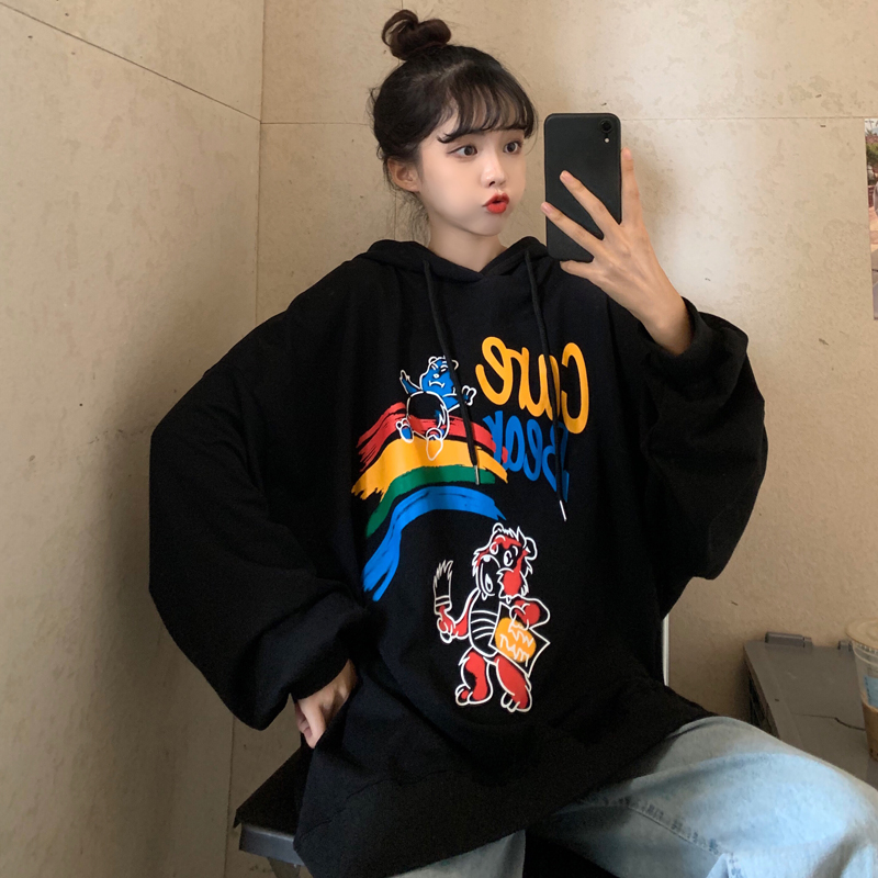 Fish scale hooded sweater women's long sleeve loose letter cartoon