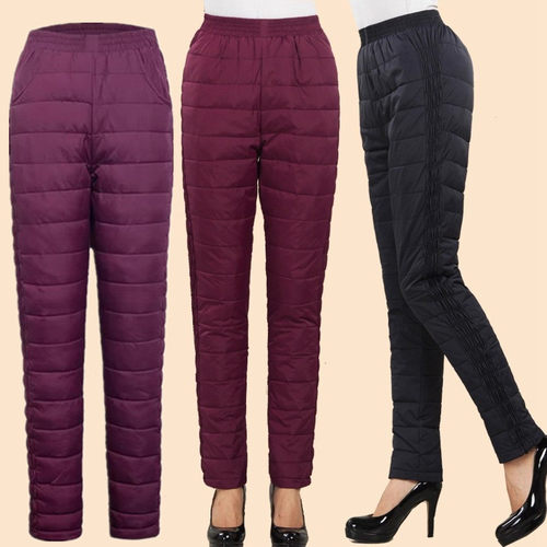 中老年女士羽绒裤内胆加厚保暖大码qb松紧高腰内外穿妈妈长裤棉裤