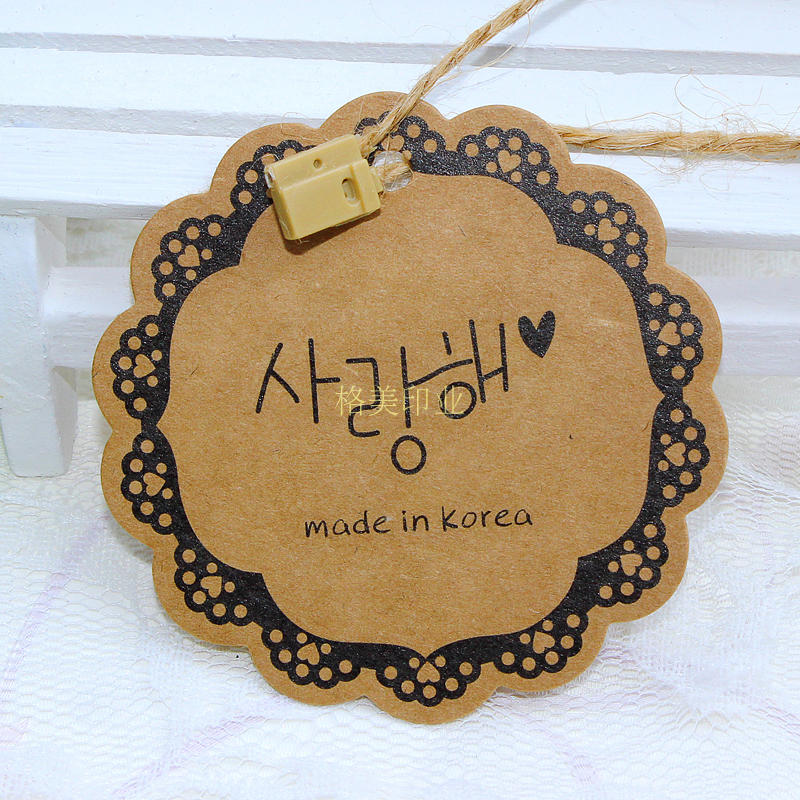 韩文女装吊牌商标现货，牛皮纸高档韩版复古牛皮纸吊牌商标定做