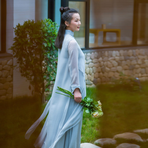 花椿诗意优雅古典风真丝连衣裙