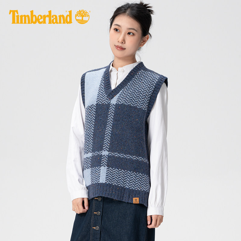 Timberland添柏岚女士户外学院风羊毛混纺保暖针织马甲背心A61SQ