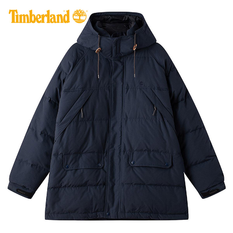 Timberland添柏岚男士户外防风保暖中长款连帽羽绒服外套A6FTJ