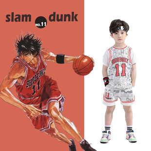 灌篮高手湘北球衣纯棉儿童篮球服假两件樱木花道流川枫三井寿队服