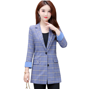 2026秋装新款九分袖格子西装外套女长袖西服小个子上衣修身韩版潮