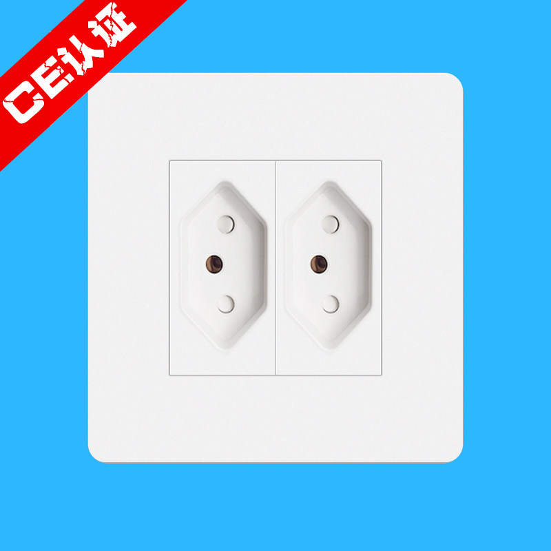 86型二位10a/20a巴西标准插座瑞士三3孔电源插座面板pc白色暗装