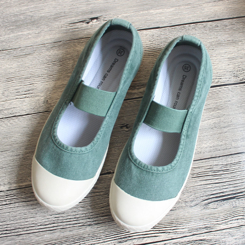 新款糖果色舒适帆布鞋潮鞋松紧带休闲鞋女鞋子亚麻风舒适简约款好
