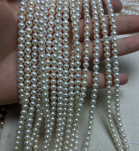 天然无核近圆白色5mm近正圆鸡蛋珠珍珠串珠37cm半成品diy项链