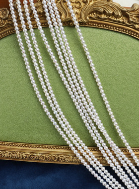 天然淡水近无暇近正圆极强光4mm珍珠diy半成品项链手链38-39cm