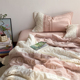 拼接夏凉被空调被薄被子 水洗棉夏被四件套轻纯色法式 元 气桃桃