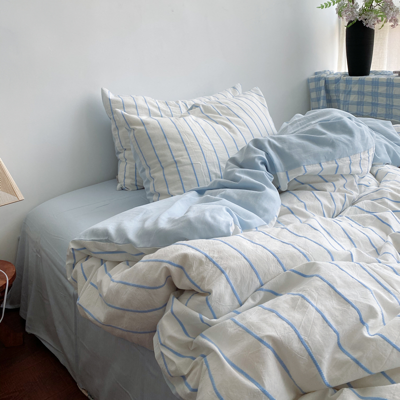 清新风全棉条纹四件套1.5m床笠